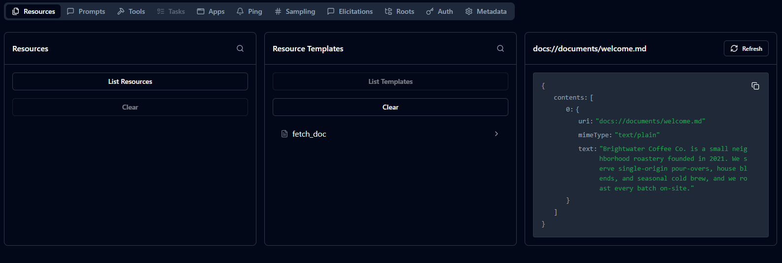 fetch_doc template returning one document's content