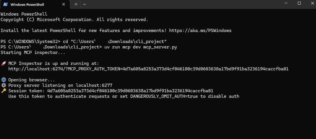 MCP Inspector launch screen